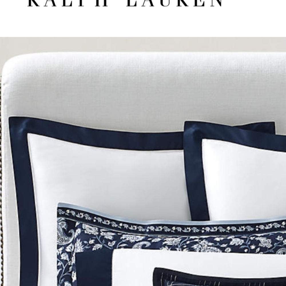 Ralph Lauren RL Organic Sateen Border King Sham White with Navy Blue Border - Picture 2 of 6
